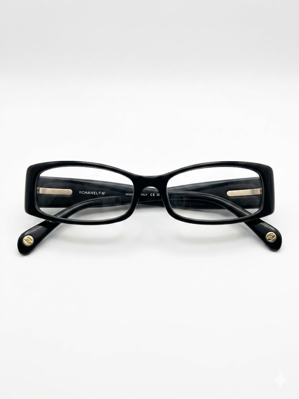 Chanel Narrow Rectangular Black Acetate Reading Glasses Vintage 3096 B